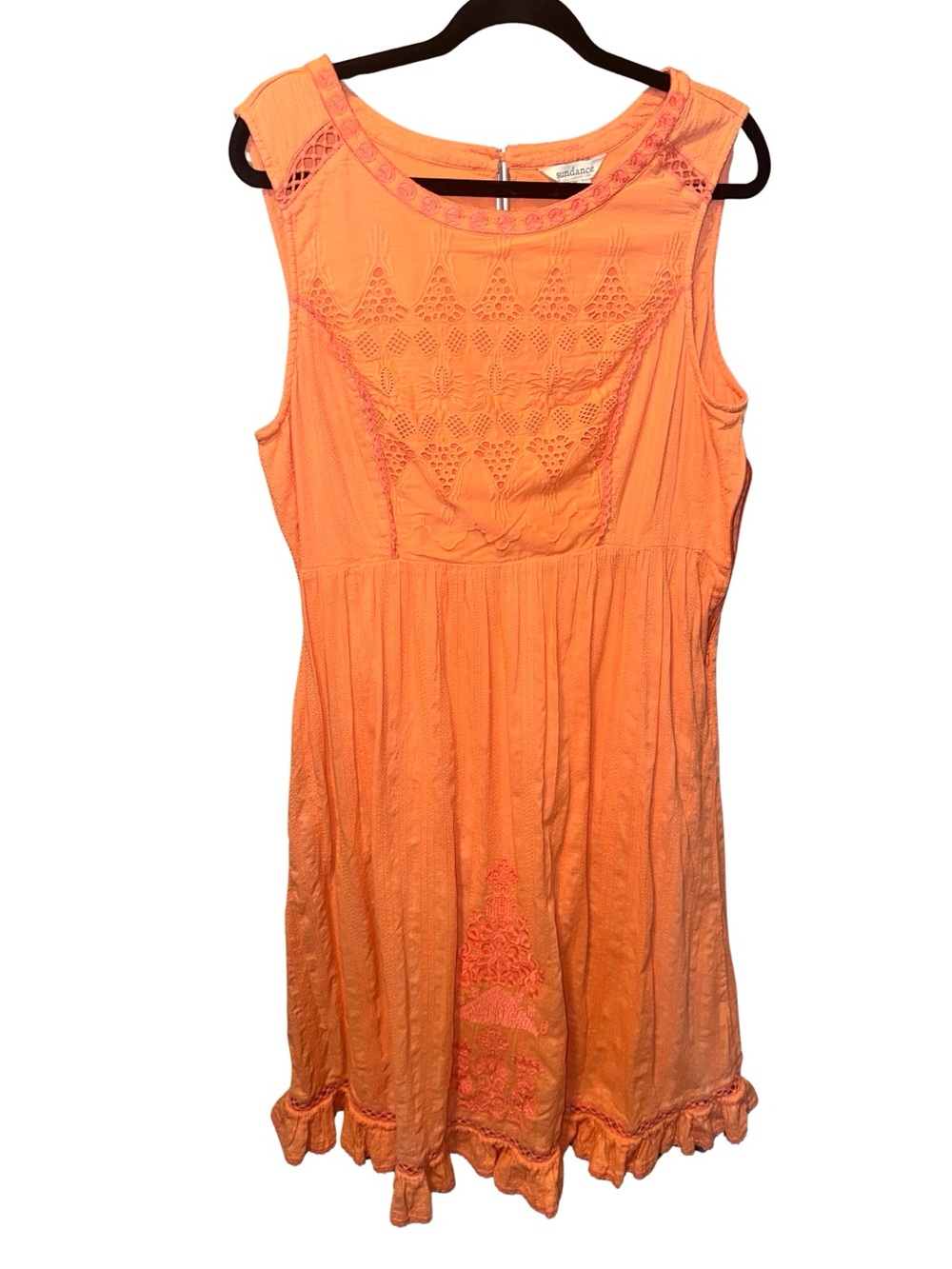 Sundance Embroidered Coral Orange Sundress Sleeveless MIDI Size Extra Large